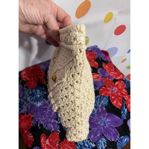 Vintage Crochet Macramé Bag Zip Top Wood Beads - Picture 7 of 13